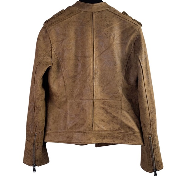 L’atelier Faux Suede Brown Moto Biker Asymmetrical Zip Long Sleeve Jacket Medium - Picture 7 of 14